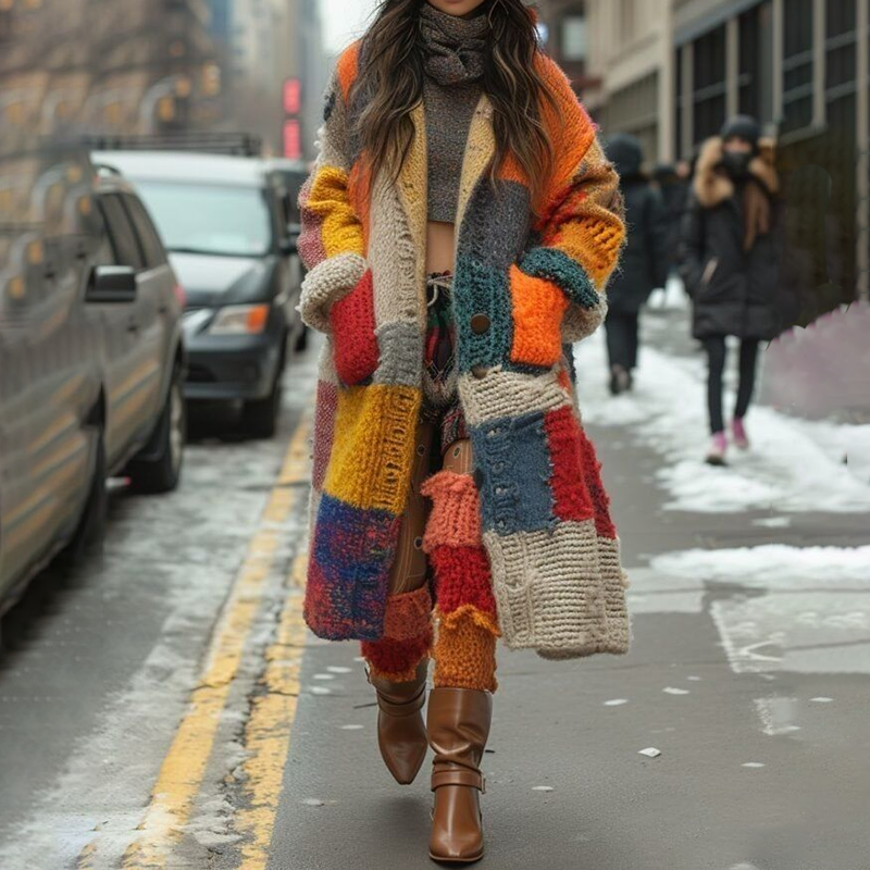 Baumwoll Zweifarbiger Pullover Beige-Navy